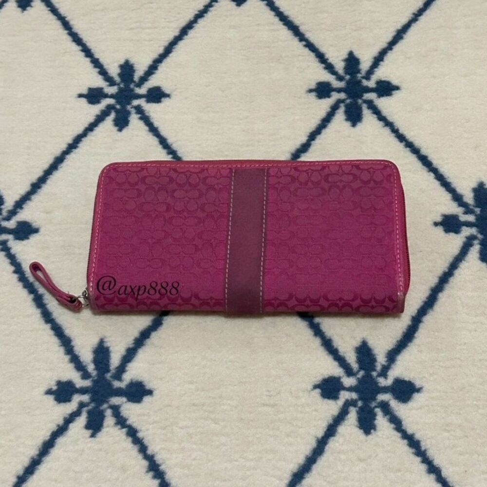 Coach Vintage Y2K Signature Jacquard Mini C Monogram Zip Around Wallet - Pink